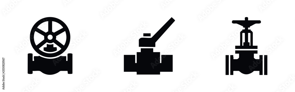 Obraz premium Industrial water valve and handle icons, for controlling fluid flow in various systems.