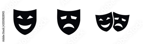 Bild auf Leinwand Comedy and tragedy theater masks icons, representing drama, emotions, and performing arts