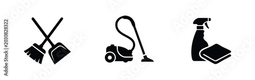 Bilde på lerret Household cleaning tools and equipment icons, for maintaining hygiene and a tidy home