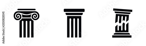 Tableau sur toile Ancient columns architecture icons set with classic Ionic, Doric, and broken pil