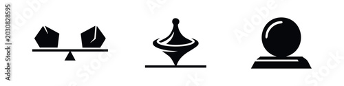 Fotografía Balance and instability objects icons set with geometric seesaw, spinning top, a