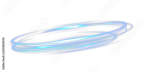 Cuadro en lienzo Blue glowing circular light swirl with neon motion trails on transparent background
