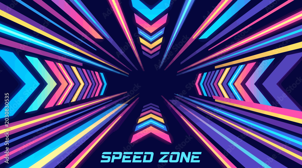Fototapeta premium Vibrant neon speed zone abstract background.