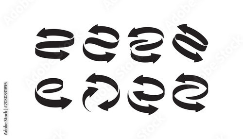 Canvas-taulu Eight abstract circular ribbon arrows showing rotational flow in dark flat vector format