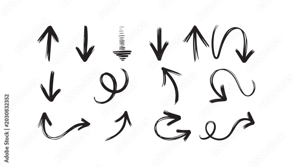 Fototapeta premium Sketchy arrow doodles and icons collection on transparent background vector.