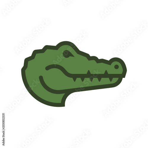 Tableau sur toile Stylized green alligator head with a dark outline, depicted in profile on a plain white background