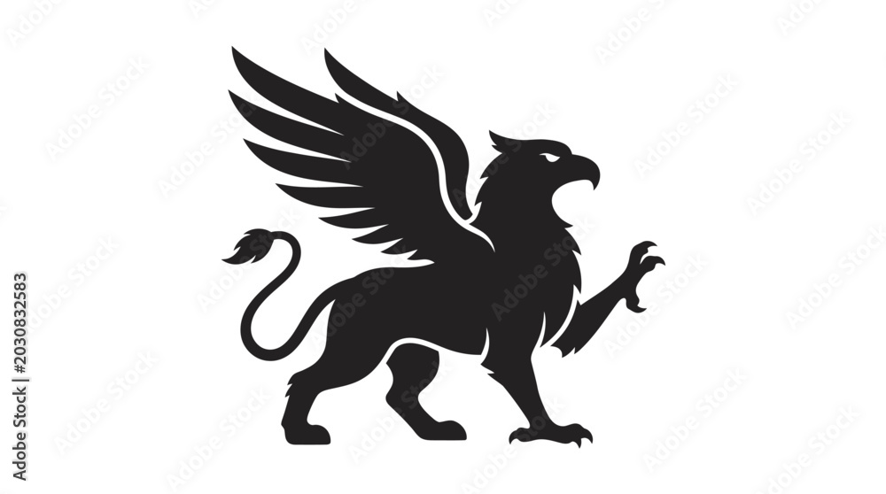 Fototapeta premium Mythical Griffin Silhouette Creature with Wings and Lion Body.