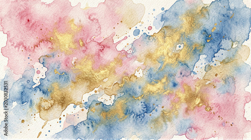 Abstract Watercolor Splash with Gold Accents