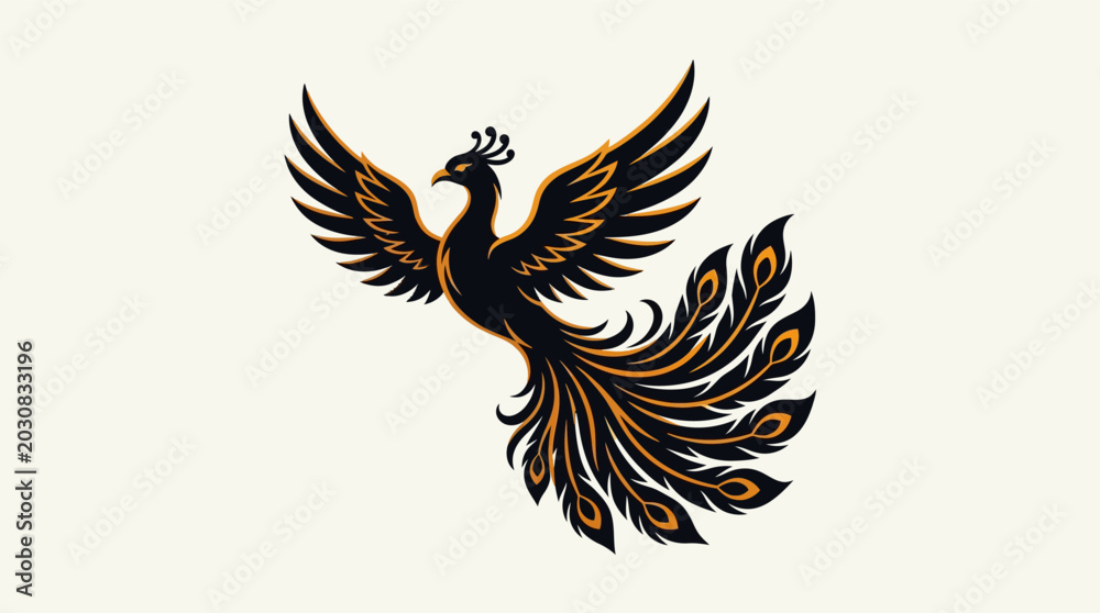Fototapeta premium Mythical Phoenix Bird Spreading Wings in Flight.