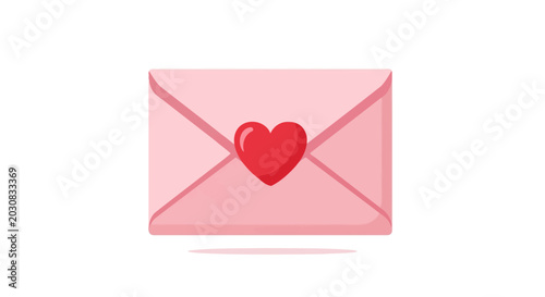 Foto Pink envelope with a red heart symbol, representing love.