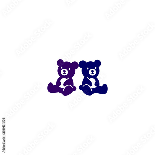 A cute and minimalist vector illustration of two small teddy bears sitting side by side,