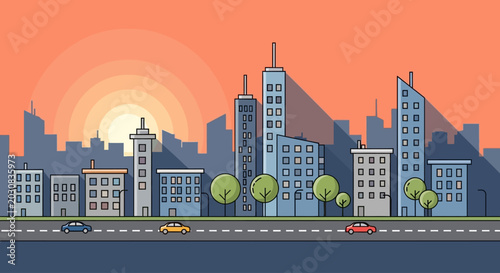 Quadro su tela City Skyline with Tall Buildings.