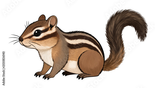 Tableau sur toile Cute chipmunk with brown and white stripes on its back and bushy tail
