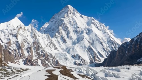 K2 mountain peak, second highest mountain in the world, K2 trek, Pakistan, Asia. Time lapse.