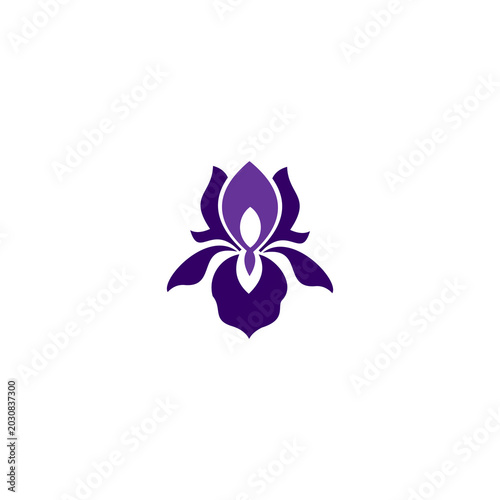 A beautiful and minimalist vector logo of a blooming iris, orchid, or lily flower,