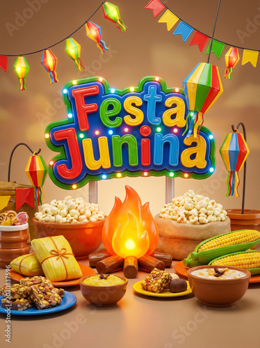 Festa Junina setup with traditional brazilian food