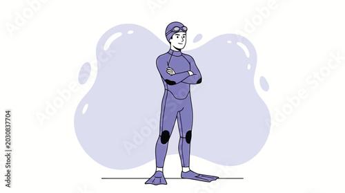 Foto Confident Man Diver in Wetsuit and Flippers Illustration