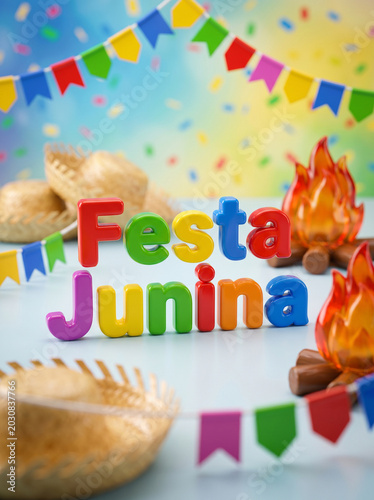 Festa Junina decoration with fire and hats