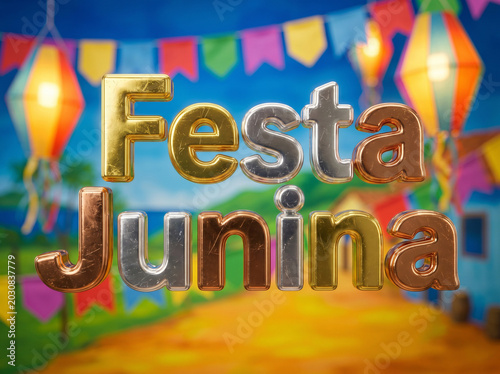 Festa Junina 3d rendering with decoration