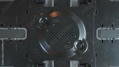 Sleek Dark Metallic Sci-Fi Panel Background with Vents