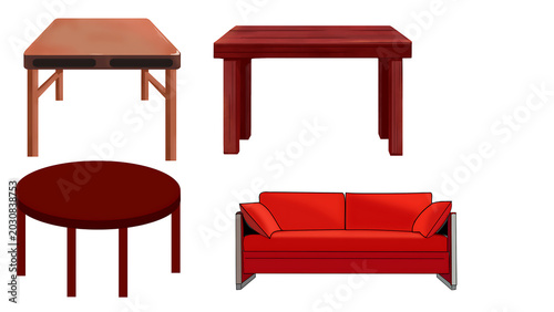 tables and sofa furniture isolated on transparent background