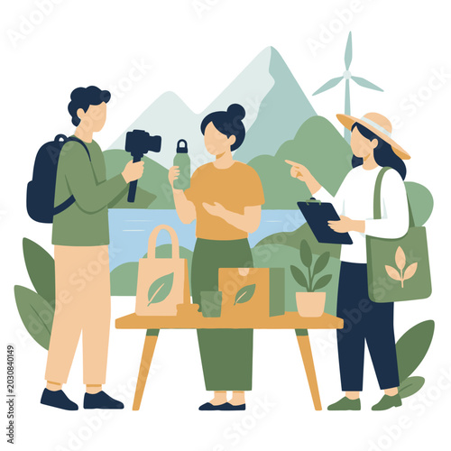 Εκτύπωση καμβά Eco minded family planting seeds in sustainable garden illustration