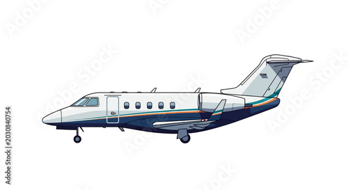 Private business jet airplane illustration side view on white background