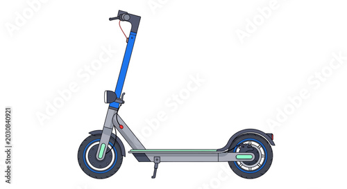 Side view illustration of a modern blue electric kick scooter isolated on white.