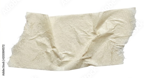 Wrinkled Torn Masking Tape Isolated On White Background With Realistic Paper Texture And Clipping Path