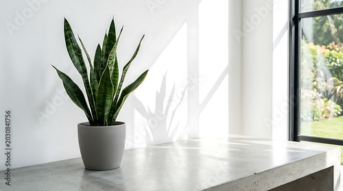 A snake plant in a pot, perfect as a zoom meeting backdrop or background for your home office