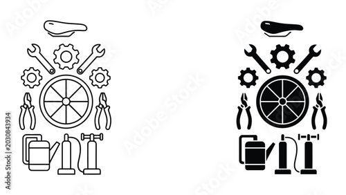 Vector bicycle repair tools and parts illustration set