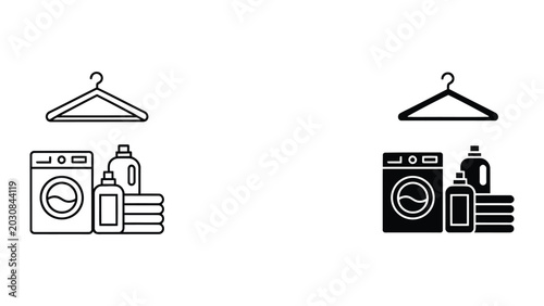 Bild auf Leinwand Laundry and cleaning supplies vector illustration with washing machine and ironi