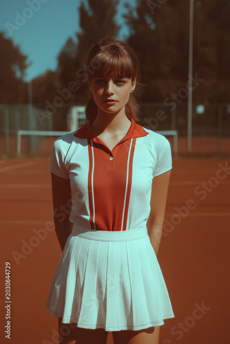 Young woman standing confidently on tennis court in sports attire  