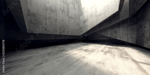 Empty industrial concrete interior space with dramatic shadows for background poster and wallpaper design.3d render