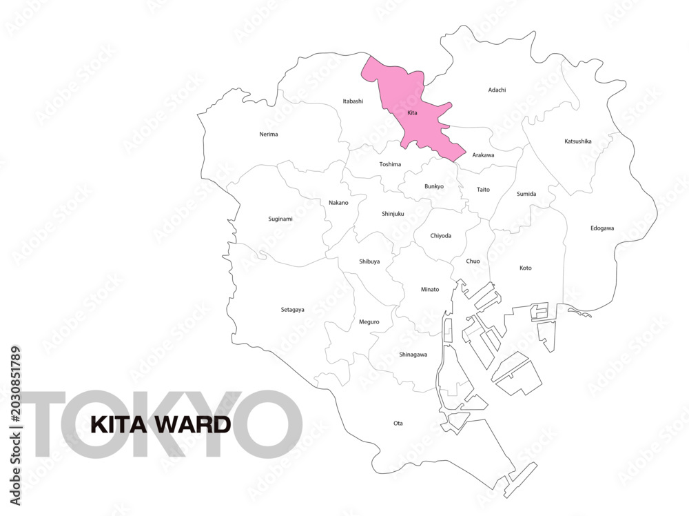 Fototapeta premium 東京都北区の区名入り位置地図 (英語)04