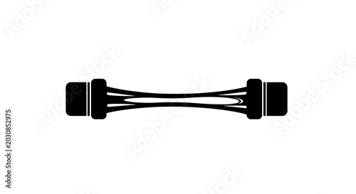 Stretched Black Elastic Band Isolated on White Background, Fitness and Resistance Concept