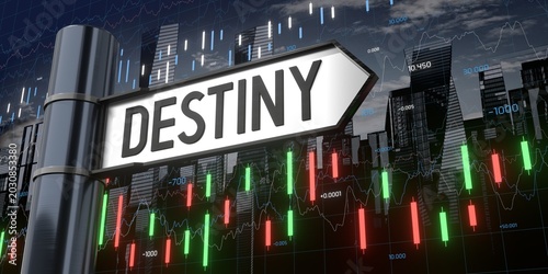 Foto Destiny - signpost and financial data - 3D illustration