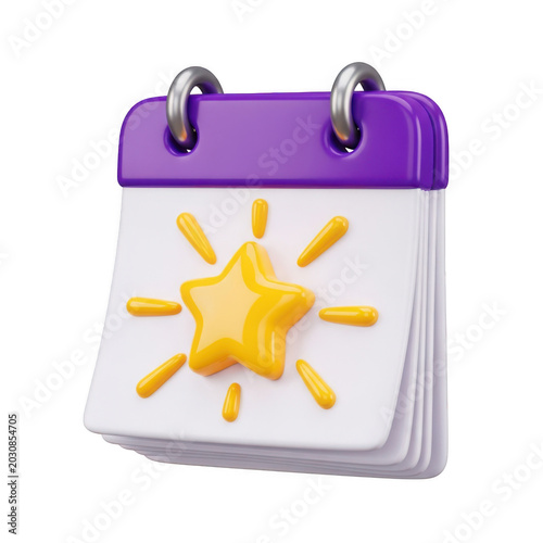 3d rendered calendar icon with star symbol