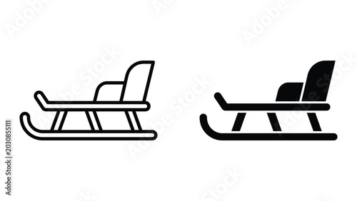 Sled icon set line and solid style