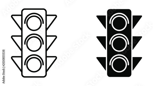 Traffic light icon set line and solid style