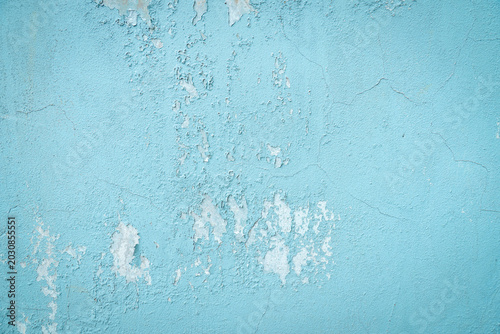 Obraz na płótnie Blue peeling wall texture background with weathered paint surface and abstract grunge pattern detail