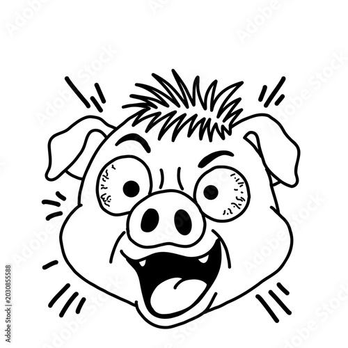 Bild auf Leinwand Cute crazy pig character illustration with bloodshot eyes shocked and excited