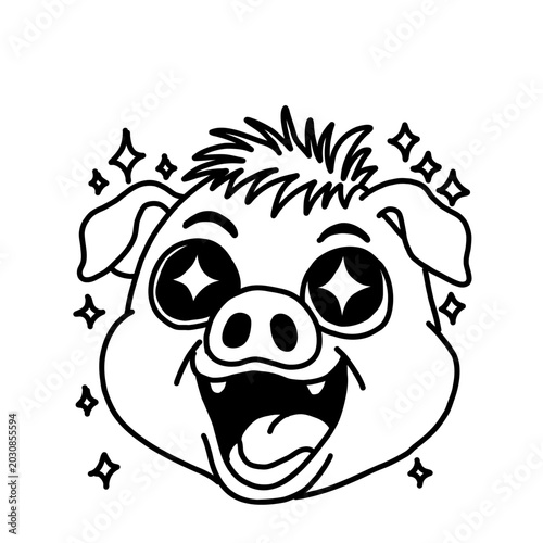 Slika na platnu Cute boar or pig character cartoon with sparkling eyes rejoicing with happiness