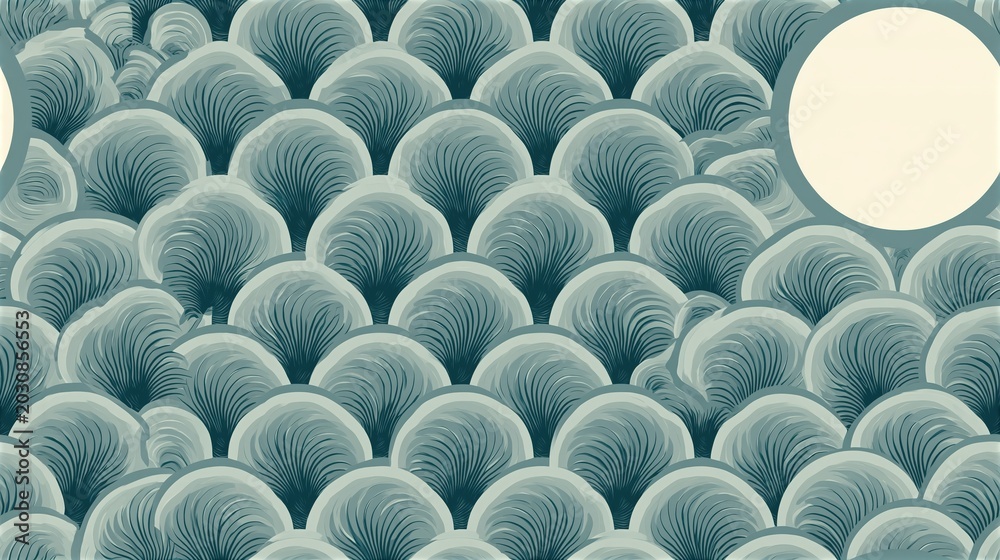 Obraz premium Seamless pattern of wavy fins with a central circular shape repeating across the frame