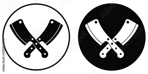 Cuadro en lienzo Crossed Knives Logo Design, butcher and meat cutting vector symbol