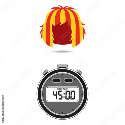 Φωτογραφία Vibrant fan wig and stopwatch at 45 minutes symbolize energetic sports event hal