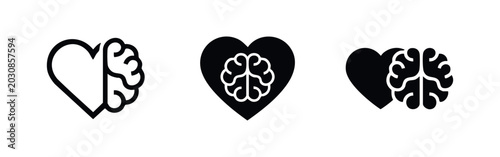 Canvas Print Heart and Brain Integration Icons Showing Empathy and Emotional Intelligence