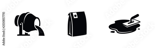 Photos Concrete mixer and cement bag construction icons set