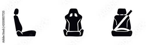 Fotografía Car seats and safety belt automotive icons set