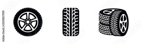 Obraz na plátně Car tires and rubber wheel service icons set